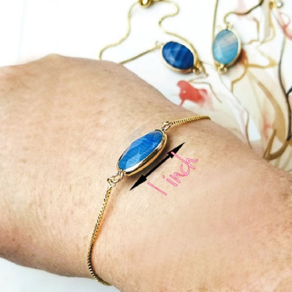 NWT REAL Blue Agate 14K Chain Bracelet Adjustable